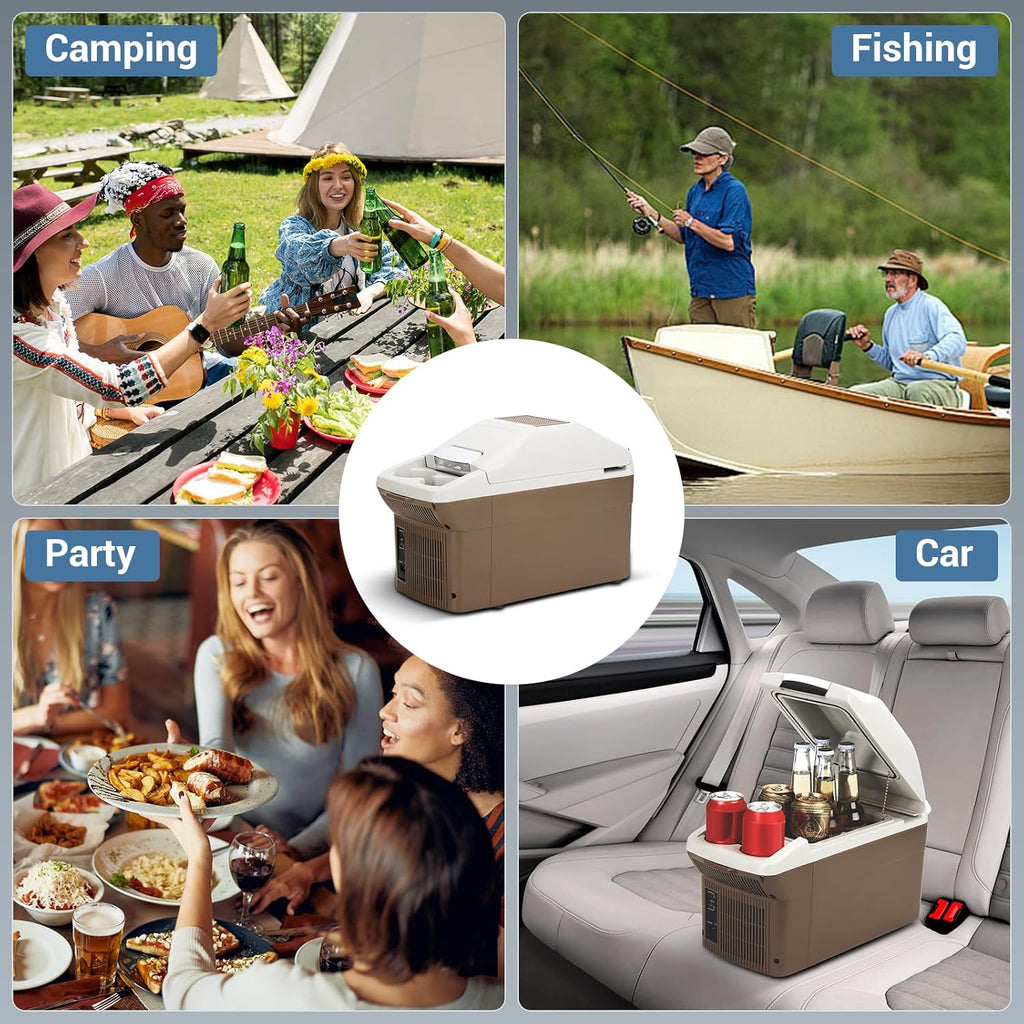 ICEROVER 12V Portable Car Refrigerator Cooler/Warmer 8 Quart (9L) Car Fridge 40~140℉,12 V110V-220V, Electric Compact Camping Cooler Thermoelectric 12V Small Fridge for RV,Camping (Brown)
