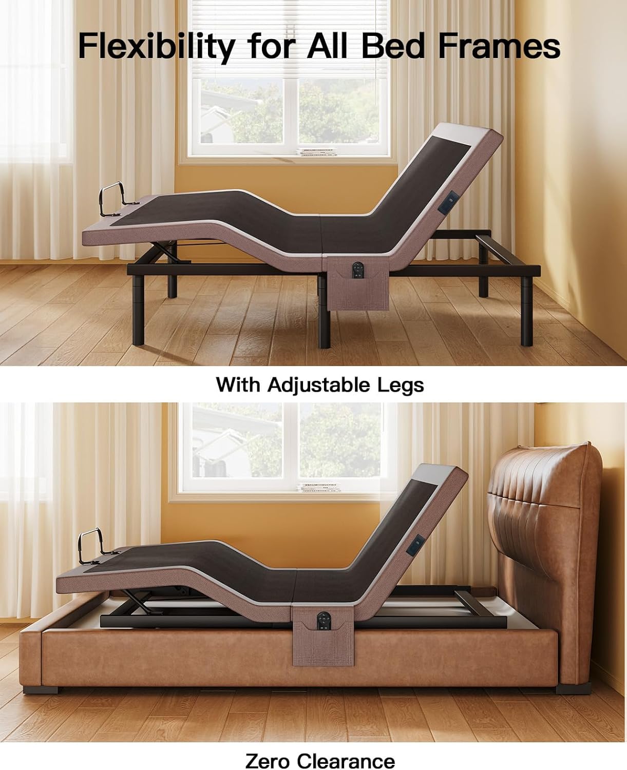 Amada Adjustable Bed Frame Split King Size, Electric Bed with Head & Foot Incline, Zero-Clearance and Zero Gravity Mode, 4 USB Ports and Wireless Remote, Easy Assembly