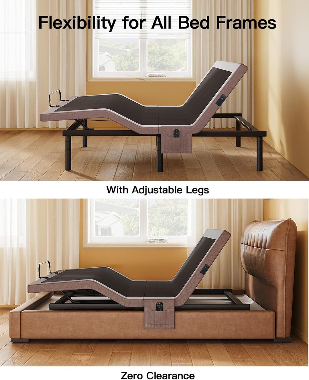 Amada Adjustable Bed Frame Split King Size, Electric Bed with Head & Foot Incline, Zero-Clearance and Zero Gravity Mode, 4 USB Ports and Wireless Remote, Easy Assembly