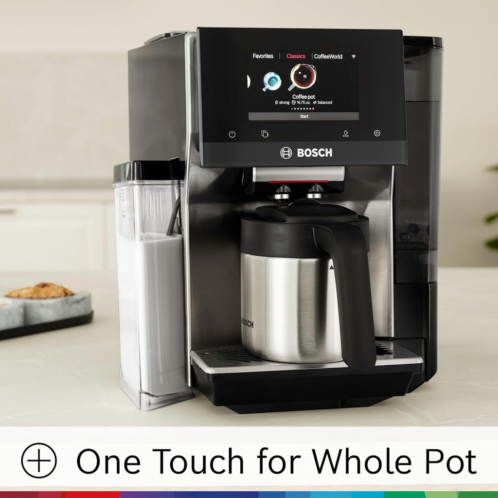 Bosch 800 Series Fully Automatic Espresso and Coffee Machine – 36 Drinks with Coffee World, Cold Brew, Double Cup, Integrated Milk Container, Smart Features, in Silver TQU60307