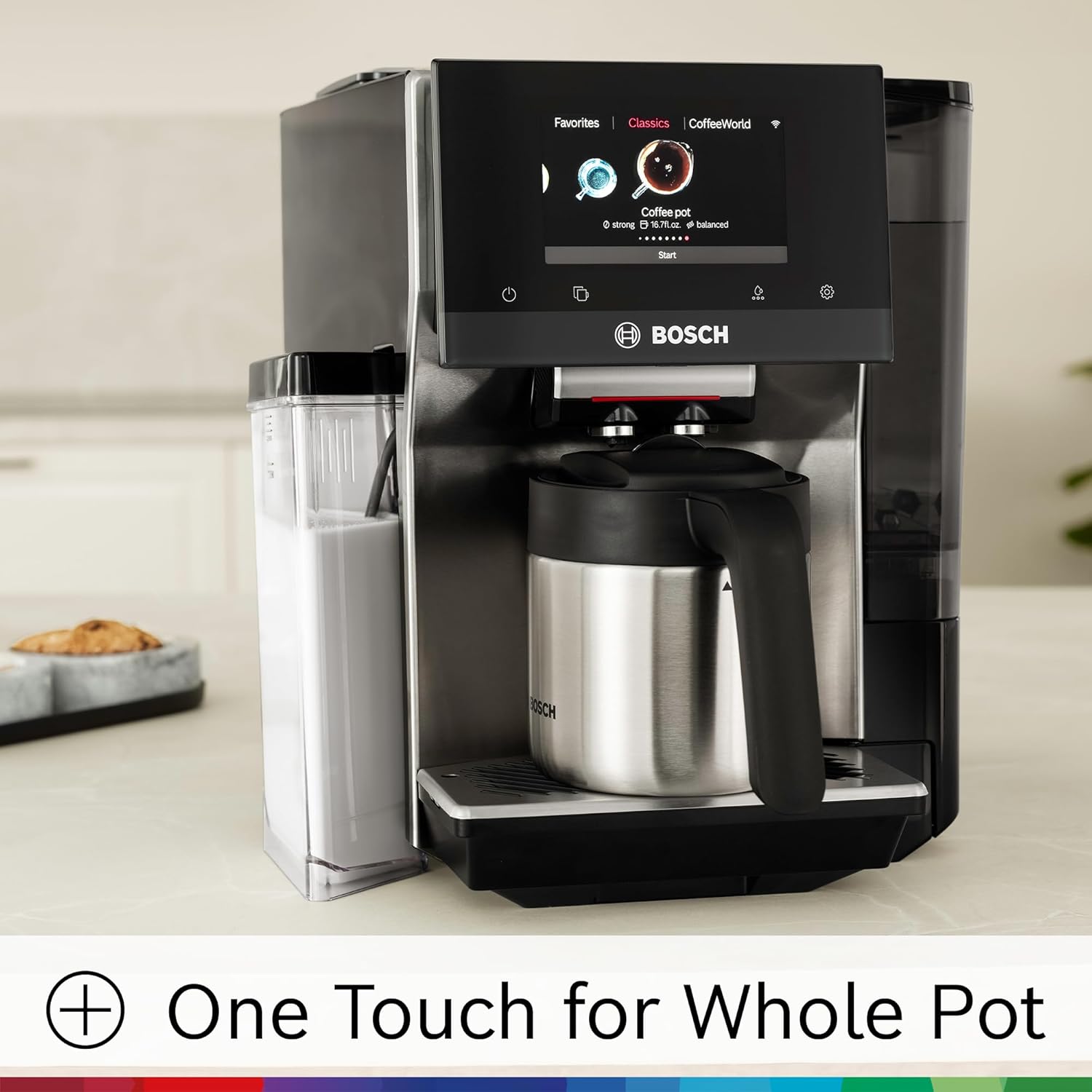 Bosch 800 Series Fully Automatic Espresso and Coffee Machine – 36 Drinks with Coffee World, Cold Brew, Double Cup, Integrated Milk Container, Smart Features, in Silver TQU60307