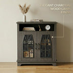 Farmhouse Storage Cabinet, Rustic Sideboard with Industrial Iron Mesh Door, Buffet Cabinet with Storage, Multipurpose Side End Table for Entryway, Dining Room, Kitchen, Black