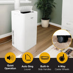 Whirlpool 12,000 BTU Portable Air Conditioner with Dehumidifier for Living Room, Apartment, or Bedroom, 115V, Portable AC for Medium Rooms up to 550 Square Feet with Remote, 3 Speeds, and Timer, White