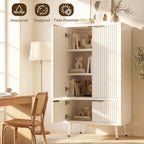 Foxemart White Fluted 51" Tall Wooden Kitchen Pantry Storage Cabinet Food Organize with Adjustable Shelves, Modern Accent Cabinet Sideboard Buffet for Dining Room, Entryway, Bathroom, Home Office