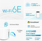 TP-Link Deco XE75 Pro AXE5400 Tri-Band WiFi 6E Mesh System - 2.5G WAN/LAN Port  Covers up to 7200 Sq.Ft  Replaces WiFi Router and Extender  AI-Driven Mesh  6GHz Band  3-Pack
