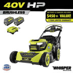 Ryobi 40V HP Brushless 21-in Self-Propelled AWD Lawn Mower Whisper Series ncludes (2) 6.0Ah Batteries and Charger