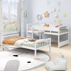 Giantex Wood Bunk Bed Twin Over Twin, Solid Wood Bunk Bed Frame with Ladder & Safety Guardrails, Space-Saving Convertible Bunk Beds for Kids Teens Juniors, Can Be Divided Into Two Twin Beds, White