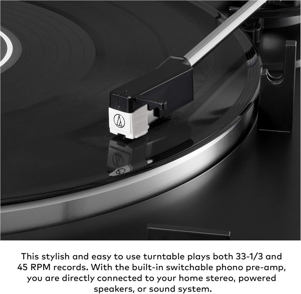 Audio-Technica AT-LP60X Fully Automatic Belt-Drive Stereo Turntable with Built-in Preamp and USB Output Vinyl Playback Bundle with 3-Inch Powered Studio Monitors Pair (Black) (3 Items)
