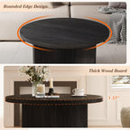 Luoxiao 27.5" Round Black Coffee Table, Modern Wood Grain Center Table with Triangle Pedestal Base, Low Profile Circular Accent Table for Living Room, Small Spaces & Apartments, Easy Assembly