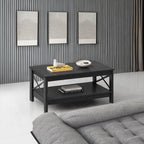 YITAHOME Coffee Table for Living Room, Modern Farmhouse Coffee Table with Storage, 2-Tier Center Table Wood Living Room Table Accent Cocktail with Sturdy Frame, Black