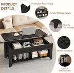 Yaheetech Black Coffee Table, Lift Top Coffee Tables with Hidden Storage Compartment & Open Shelf, Lift Tabletop Pop-Up for Living Room Reception, 47.5inch L