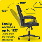 Serta Hannah Executive Home Office Desk Chair, Ergonomic Mid-Back with Lumbar Support, Firm Seat Cushion, Layered Body Pillows, Padded Armrests, Swivel Base, Easy Assembly, Bonded Leather, Black