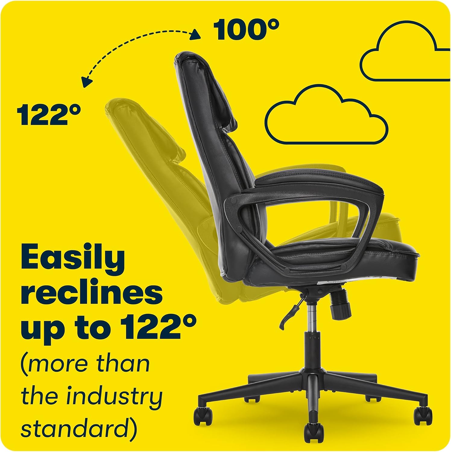 Serta Hannah Executive Home Office Desk Chair, Ergonomic Mid-Back with Lumbar Support, Firm Seat Cushion, Layered Body Pillows, Padded Armrests, Swivel Base, Easy Assembly, Bonded Leather, Black