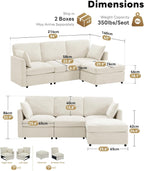 Sectional Cloud Couch for Living Room, Spring Cushion Seating, L Shaped Convertible Modular Sofa with Ottoman, Beige | Movable, Balanced Comfort, Soft-Strong Chenille, Apartment-Friendly