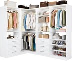 Closet System with 4 sets, 101.9" Closet Organizer Systems with 6 Drawers & 8 Hanging Rods & Adjustable Shelves, Walk in Closet Standing Closet System, Corner Closet System Set, White
