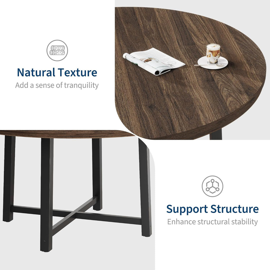 IDEALHOUSE 47" Round Dining Table for 4, Kitchen Dining Room Table with Sturdy Metal Frame, Wood Circle Kitchen Table for Space Saving -Brown (No Chairs)
