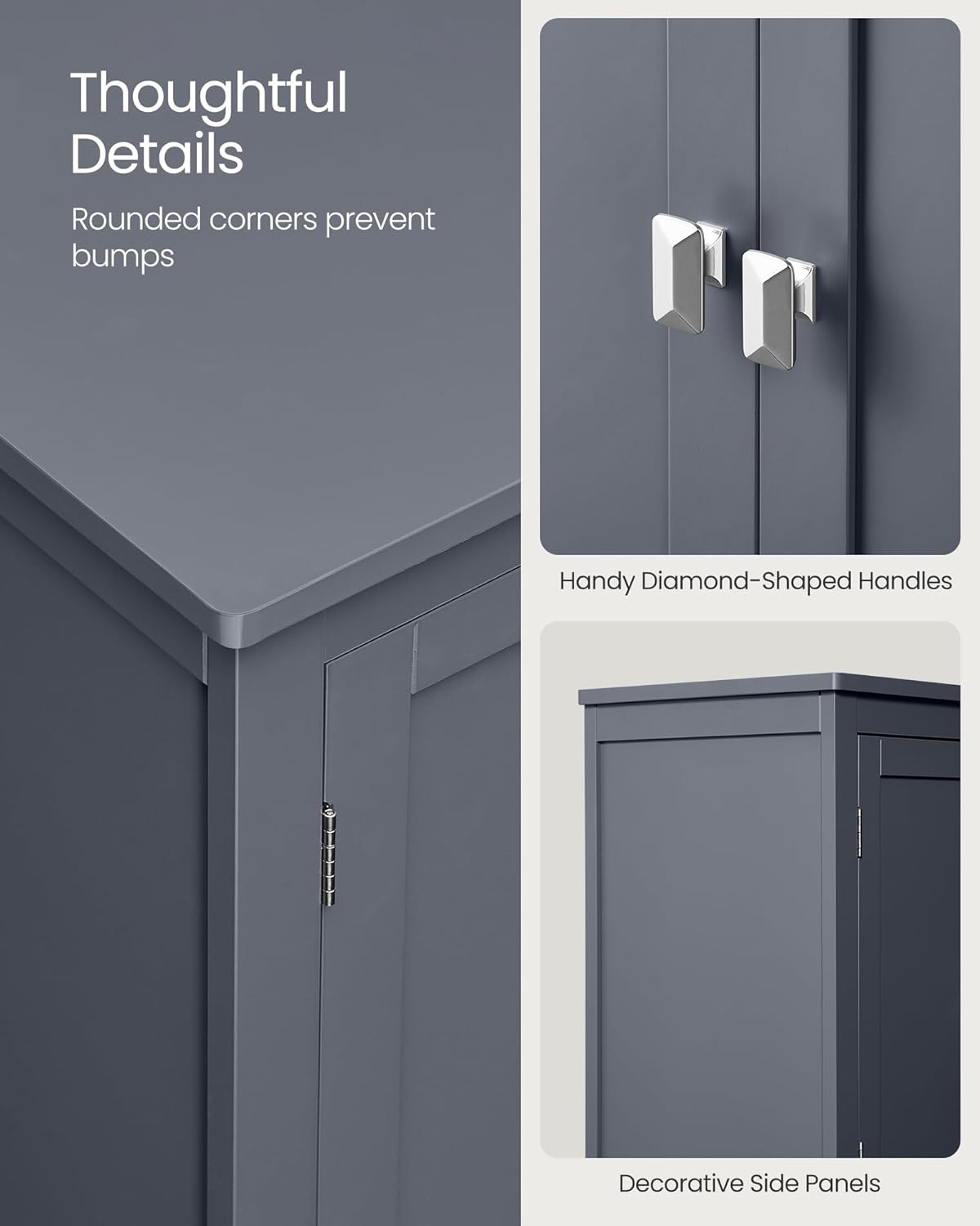 VASAGLE Floor Storage Cabinet, Freestanding Storage Unit with 4 Doors, Adjustable Shelves, 11.8 x 23.6 x 43.3 Inches, for Entryway, Bathroom, Slate Gray UBBC552G01