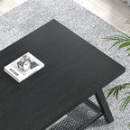 FOLUBAN Black Coffee Table with Storage, Modern Rustic Wood and Metal Coffee Tables for Living Room, 2-Tier Industrial Rectangle Cocktail Tea Table, 47 Inch