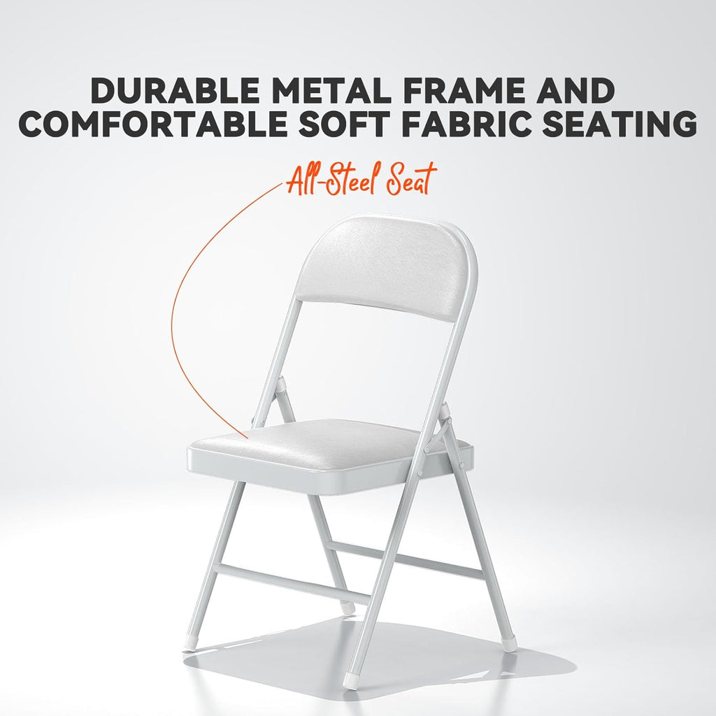 Nazhura 4 Pack Folding Chairs with Padded Cushion and Back, Khaki Metal Chairs with Comfortable Cushion and Durable Steel Frame for Home and Office, for Indoor and Outdoor Events (White, 4 Pack)