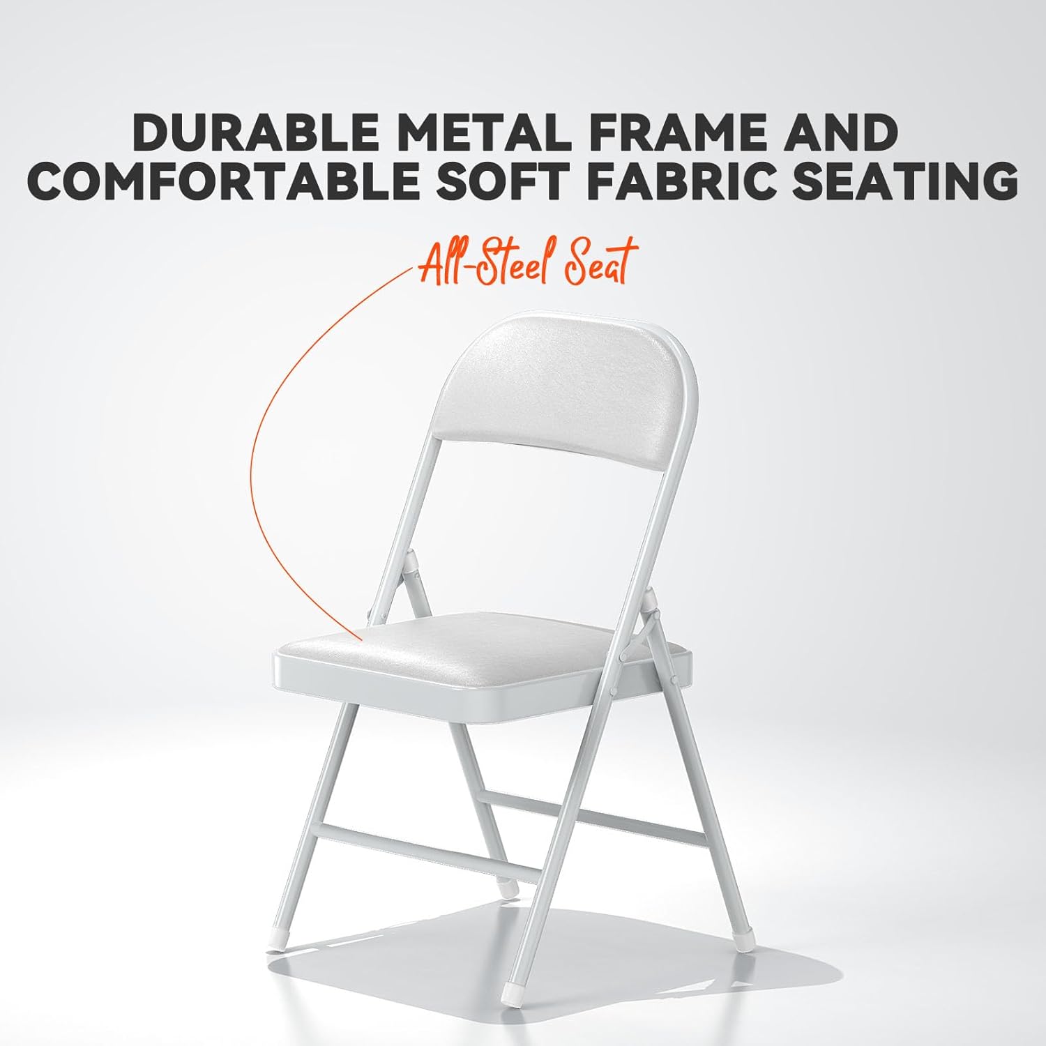 Nazhura 4 Pack Folding Chairs with Padded Cushion and Back, Khaki Metal Chairs with Comfortable Cushion and Durable Steel Frame for Home and Office, for Indoor and Outdoor Events (White, 4 Pack)