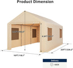 LAUSAINT HOME 10x20FT Carport, Heavy Duty Car Canopy with Roll-up Windows, Garage Storage Tent Shelter with Removable Sidewalls & Doors, for Boat, Car, Truck, Khaki