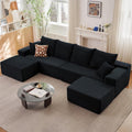 140" Modular Sectional Sofa with 2 Ottomans, Modern Corduroy Cloud Couch with Deep Seat, Boneless Couch Upholstered 4-Seater U-Shaped Sofa for Living Room, No Assembly Required (Black,2 Ottomans)