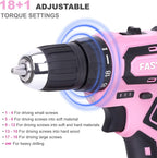 FASTPRO 232-Piece Pink Tool Set with Drill, 20V Cordless Drill Driver and Home Tool Set, Pink Drill Set for Women, Lady's Repairing Kit with 12-Inch Storage Bag, Pink