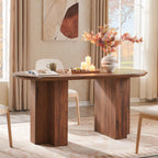 OKD 63 Inch Modern Wood Oval Dining Table for 4-6, Dining Room Table with Stable T-Shaped Base & Metal Frame & Thick Tabletop, Sturdy Kitchen Table for Dinner Room, Kitchen, Rustic Walnut