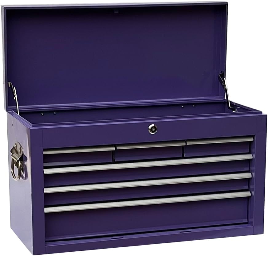 Workington Portable Metal Tool Chest with 6 Drawers, 24" 6-Drawer Tool Chest Cabinet with Ball Bearing Drawer Slides, Steel Tool Storage Box Organizer 4005 Purple