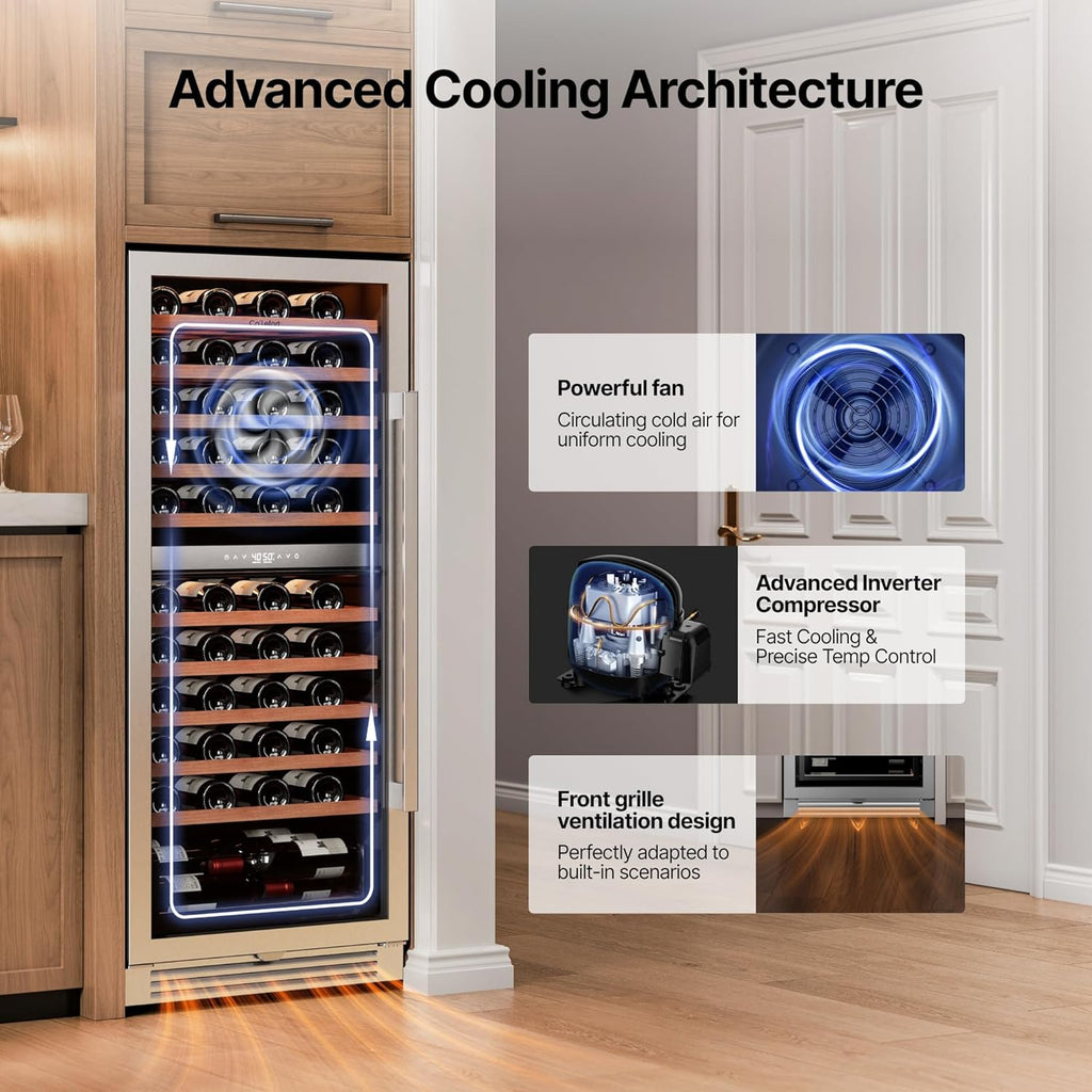 Ca'Lefort Wine Fridge Dual Zone  90 Bottle 24 Inch Wine Cooler Refrigerator  40-65°F Refrigerator with Glass Door  3 LED Built-in/Freestanding Fridge for Bar/Kitchen/Resterant (Left-Hinged)