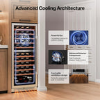 Ca'Lefort Wine Fridge Dual Zone  90 Bottle 24 Inch Wine Cooler Refrigerator  40-65°F Refrigerator with Glass Door  3 LED Built-in/Freestanding Fridge for Bar/Kitchen/Resterant (Left-Hinged)