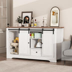 Farmhouse TV Stand for 60 Inch TV, 30" Tall Entertainment Center with 2 Drawers & Sliding Barn Door, Rustic Media Console with Storage Shelves, 55" Wood Television Stand for Living Room, White