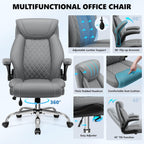 Office Chair, Big and Tall Ergonomic Desk Chair, Executive Leather Computer Chair with Adjustable Lumbar Support, Comfy Gaming Chair with Flip Up Arms, Swivel PC Chair with Rocking Function, Gray