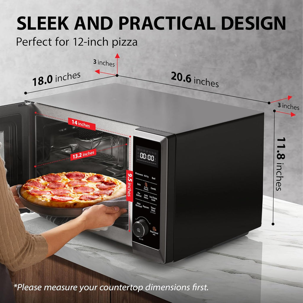 TOSHIBA Air Fryer Combo 8-in-1 Countertop Microwave Oven, with Convection, Broil, Odor Removal Mode, 12.4" Position Memory Turntable, Child-Lock, 1.0 Cu.ft, Black Stainless Steel, ML2-EC10SA(BS)
