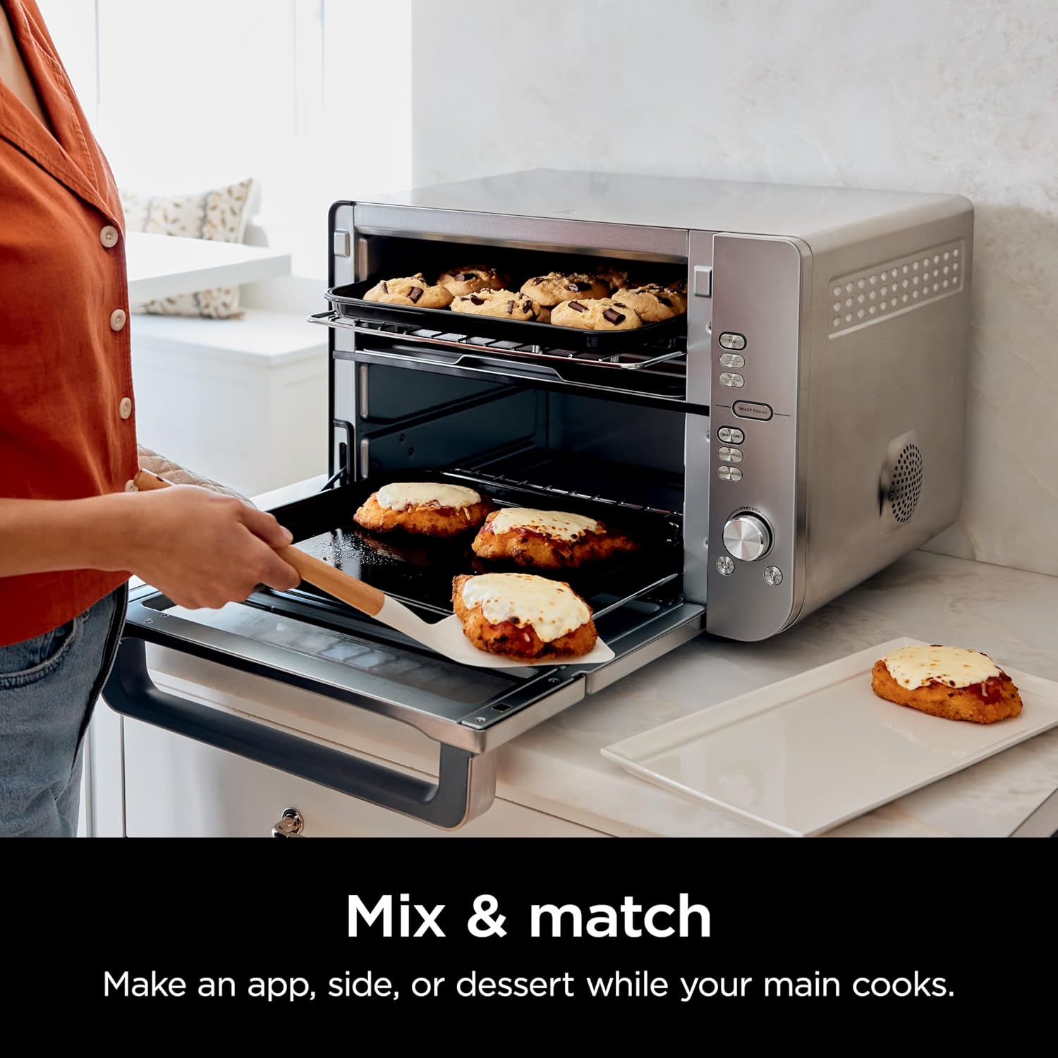 Ninja Air Fryer Toaster Oven Combo | Double Stack XL | 12-in-1 | Fits 4.5 lb Chicken & 6lbs of Wings | Smart Finish Cook 2 Different Meals at Same Time | Countertop Oven | Stainless Steel | DCT601
