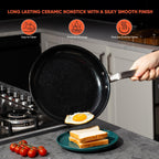5 Ply Ceramic Non Stick Frying Pans - 10 Inch Stainless Clad Nonstick Skillet, Non Toxic, PTFE & PFOA FREE, Professional Cookware for Induction, All Stoves and Oven up to 650°F