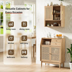 INNOD Bathroom Wall Storage Cabinet, Medicine Cabinet with Adjustable Wood Shelf & Doors, Over the Toilet Storage Cabinet for Laundry Room & Living Room Kitchen Storage Islands (Natural Oak)