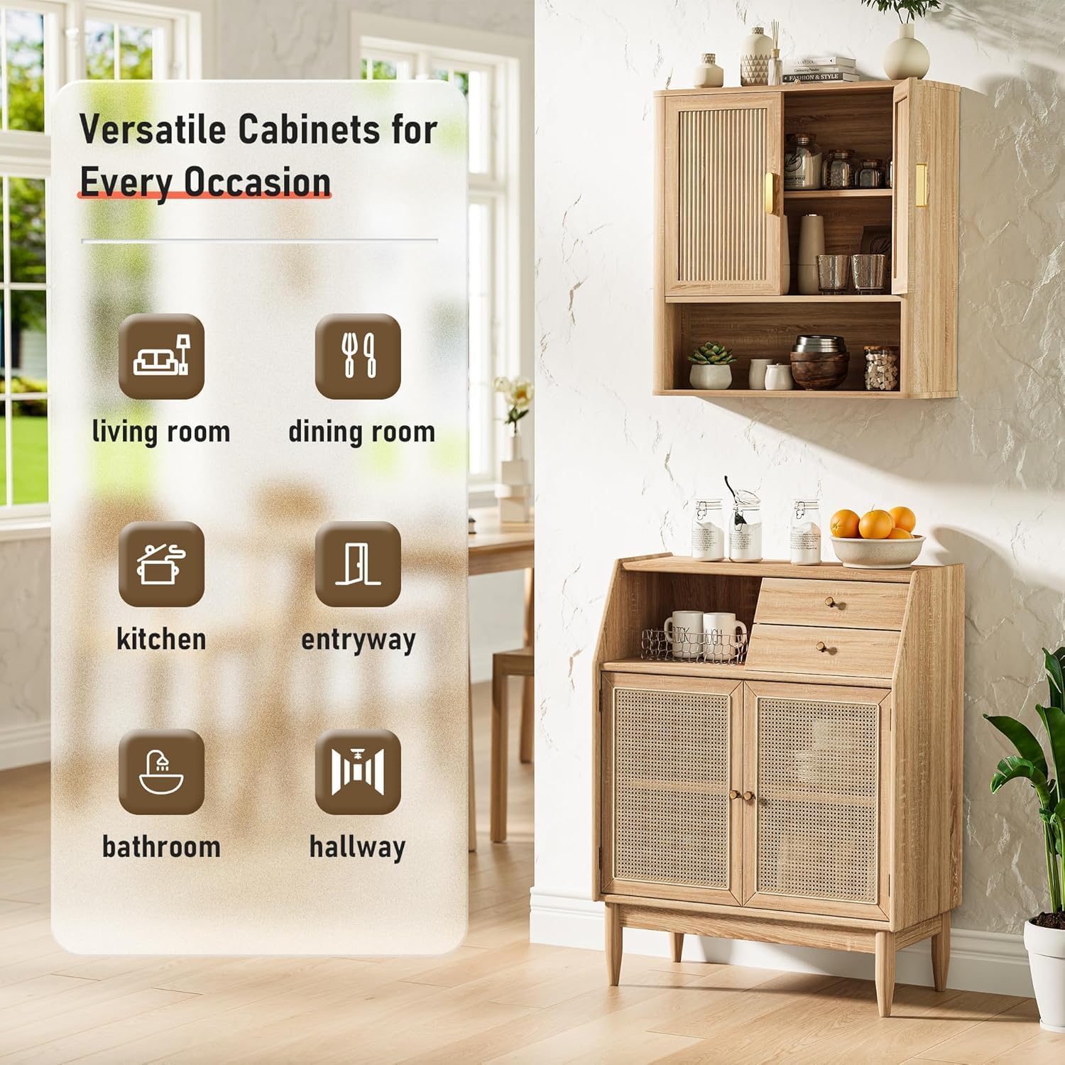 INNOD Bathroom Wall Storage Cabinet, Medicine Cabinet with Adjustable Wood Shelf & Doors, Over the Toilet Storage Cabinet for Laundry Room & Living Room Kitchen Storage Islands (Natural Oak)