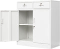 Wanfu Metal Storage Cabinet, Locking Storage Cabinet with Adjustable Shelf, 36" H Metal Cabinets with 2 Drawers for Office, Garage, Home-White