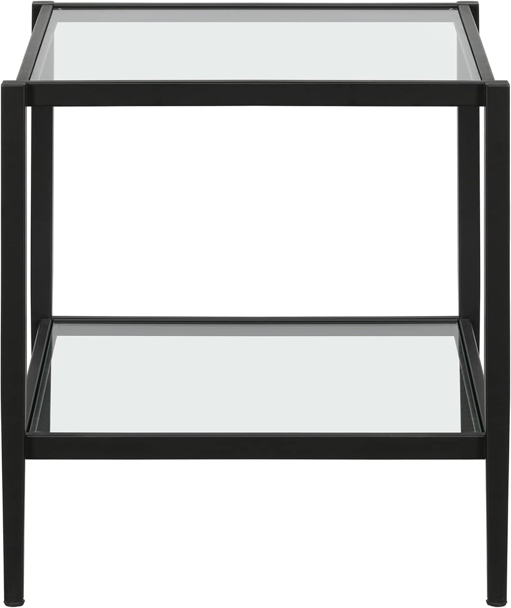 Henn&Hart 20" Wide Square Side Table with Glass Shelf in Blackened Bronze, Table for Living Room, Bedroom