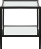 Henn&Hart 20" Wide Square Side Table with Glass Shelf in Blackened Bronze, Table for Living Room, Bedroom