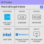HP 14 inch Laptop  HD Display  Intel Core i3-N305  8 GB RAM  256 GB SSD  Intel UHD Graphics  Windows 11 Home in S Mode  Natural Silver  14-ep0299nr