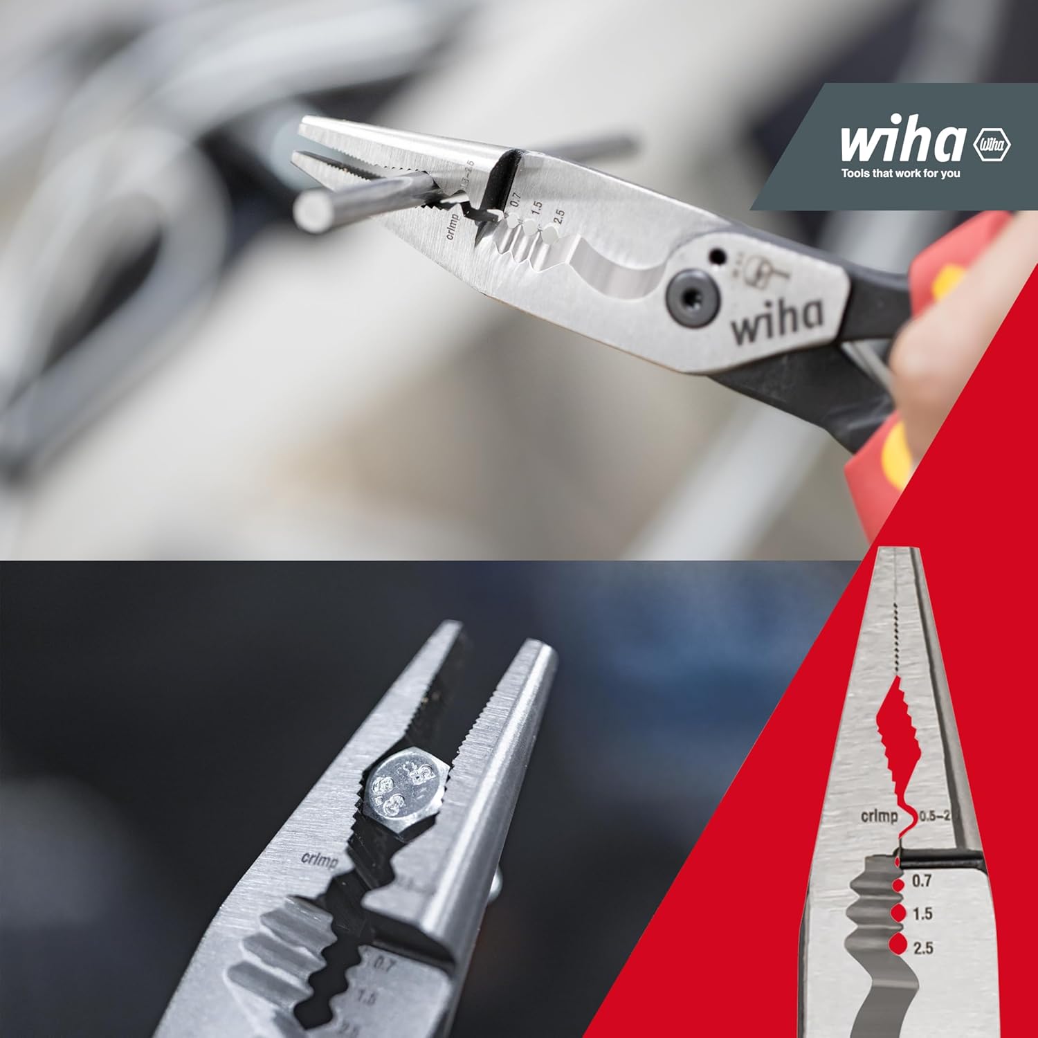 Wiha Multifunctional Pliers for Electricians 8-in-1 I Crimping, Stripping, Cutting, Gripping, Deburring, Bending, Screwing, Cutting Screws (45705)