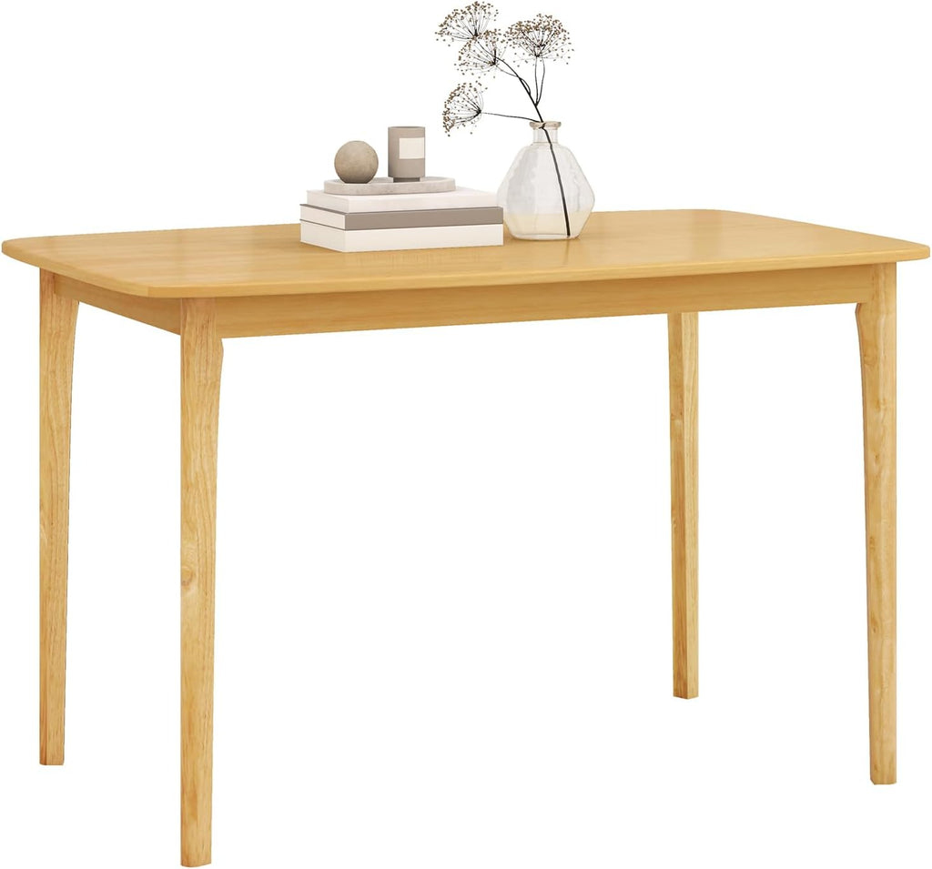 Giantex Dining Table for 4, 48" Rectangular Kitchen Table with Solid Rubber Wood Legs & Spacious Tabletop, Wooden Dinner Table for Living Dining Room, Dinette (Natural)