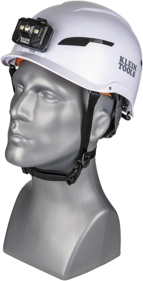 Klein Tools 60525 Safety Helmet, Type-2 Safety Helmet with Rechargeable Headlamp, Non-Vented, Class E, White