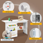 VIVOHOME Folding Sewing Craft Table, Rolling Sewing Machine Desk with Storage Shelves, Sewing Cabinet with Lift for Small Spaces, White