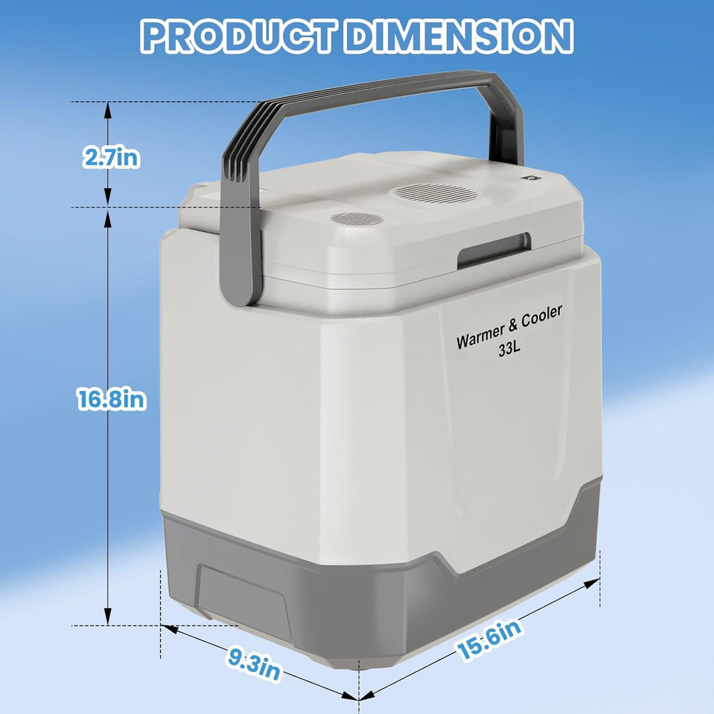 12 Volt Refrigerator, 35 Quart Car Fridge, Electric Cooler & Warmer 32℉~131℉, Portable Freezer Compressor Cooler with Integrated Handle, 12DC 110-240 AC, Car Cooler for Vehicle, Boat
