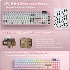 AULA F108 PRO - Wireless Mechanical Keyboard with Screen & Knob,Full Size Keyboard with 8000mAh Battery,Pre-lubed Switches,Side Printed PBT Keycaps,RGB Backlit Hot Swappable Custom Pink Keyboards