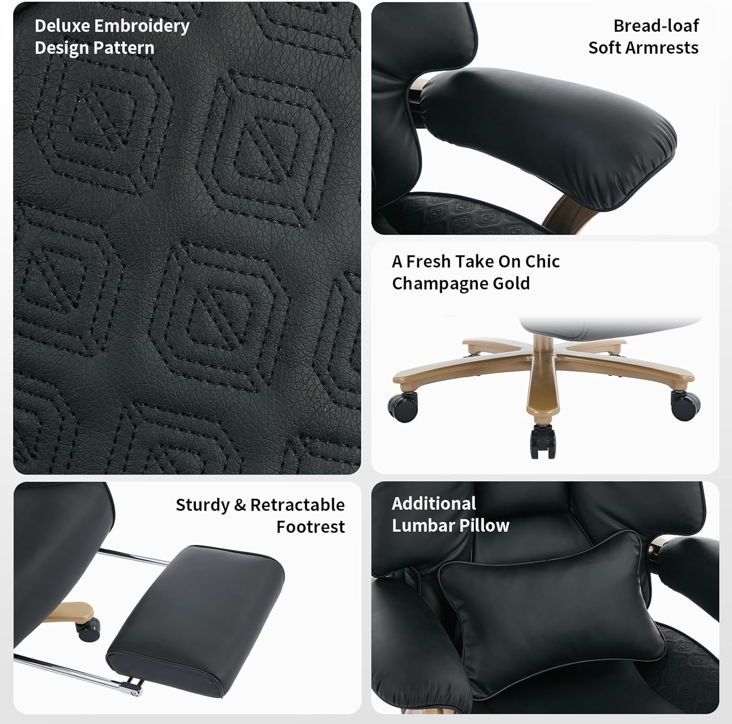 Big and Tall Executive Office Chair with Footrest, 400LBS Capacity Ergonomic High-Back Desk Office Chair with Lumbar Support, Padded Armrests & Thick Cushion, Black PU Leather Chairs