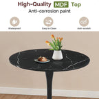 Round Dining Table 27.5" Faux Marble Black Tulip Table with Pedestal Base for 2-4 People Small Space - Kitchen Living Room Cafe
